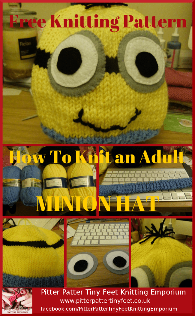 Free adult sized Minion hat knitting pattern - how to knit a Minion beanie hat