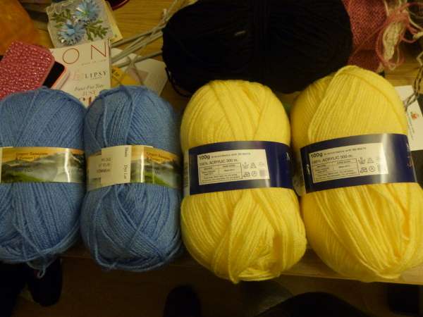 Yarn for Minion hat - cornflower blue, canary yellow and black double knit or chunky knit yard